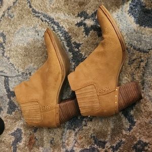 leather Steve Madden Shrines Tan Suede Chucky Block Heeled Boots 8.5